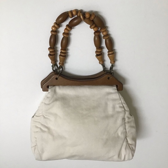 Philippines Purse Wood Bead Handles 100% Cotton Fabric Summer Bag Boho Vintage - Picture 16 of 16